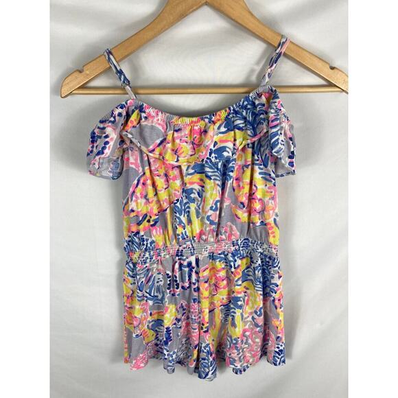 Lilly Pulitzer Girls Emoni Romper in Lilac Verbena Ruffle Size L 8-10 - Picture 5 of 5